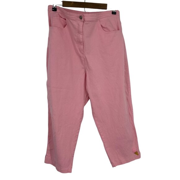 Quacker Factory Pink Capri Pants With Seed Bead Ice Cream Cone Womens Size L - Picture 1 of 8